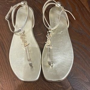 YSL Logo Thong Light Gold Size 39